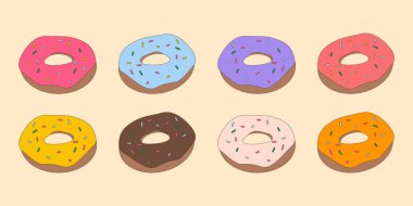 Renkli çörekler. Retro tarzı. Vektör doğrusal illüstrasyon.