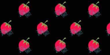 Kusursuz desenli çilekler. Çizim elle çizilmiş. Dokuya sahip vektör illüstrasyonu.