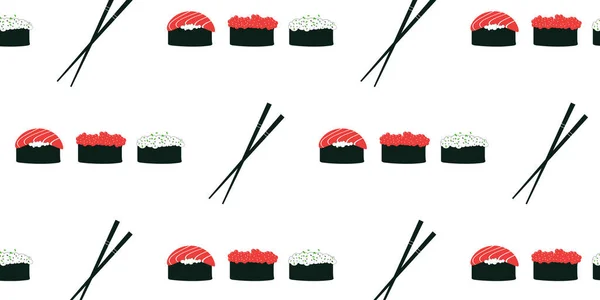 Wzór Sushi Bez Szwu Ilustracja Wektora Stylu Kreskówki — Wektor stockowy