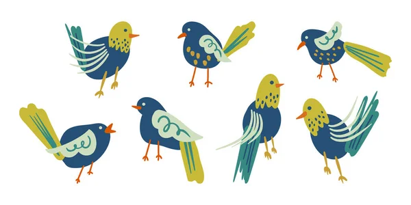 Eski Moda Kuşlardan Oluşan Bir Set Karalamalar Elle Çizilmiş Minimalizm — Stok Vektör