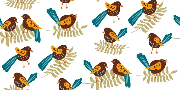 Płynny Wzór Ptaków Stylu Retro Ręcznie Rysowane Bazgroły Wektor Ilustracji — Wektor stockowy