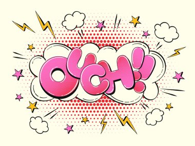 Yarım tonlu bulut şeklinde komik bir konuşma balonu. Eski çizgi roman tarzında 