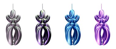 Üç boyutlu çok renkli balon köpek seti. Krom tonda somurtan bir oyuncağın vektör illüstrasyonu.