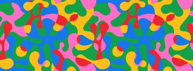 Sıvı şekilli kusursuz desen. Renkli akıcı grafikler, kaplama efektli yaz minimalist tasarımı. Reklam için moda kapağının vektör illüstrasyonu, sosyal ağlarda promosyonlar.