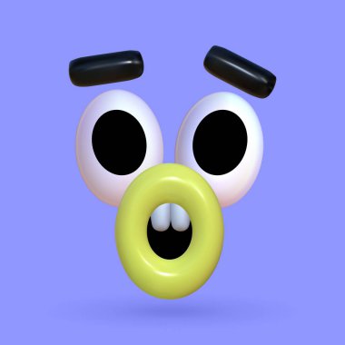 Funny 3D face. Playful inflatable character with a wow expression on his face. Trendy sticker with big lips, eyes and eyebrows. clipart