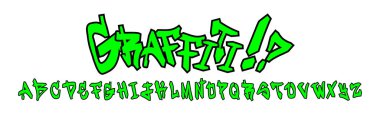 Grafiti tarzında Gotik alfabe. El, punk ve rock tarzında parlak yeşil harfler çizdi..