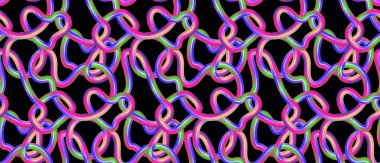 Colorful 3D line pattern creates an abstract rainbow design with intertwined hoses against a dark background. clipart