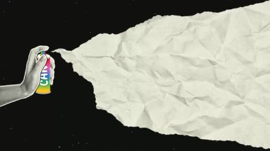 Retro kolaj animasyonları sprey, buruşmuş kağıt üzerinde yaratıcı reklam mesajları için alan yaratabilir..