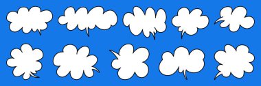 Colorful cartoon-style speech bubbles are arranged in various shapes. Drawn hands emerge from the bubbles, suggesting an animated dialogue or lively exchange of ideas.