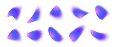 Bir dizi 10 gradyan gürültü şekilleri sergilenmektedir. Bu sıvı benzeri formlar, pembeden maviye akan bir gradyanı, temiz, pürüzsüz beyaz bir arkaplana karşı sergiliyor..