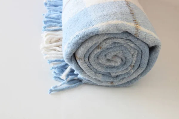 Cobertor Xadrez Xadrez Isolado Fundo Branco Branco Azul Cobertor Laminado — Fotografia de Stock