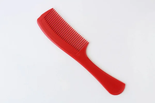 Draufsicht Auf Roter Farbe Kunststoff Haarbürste Isoliert Auf Weißem Hintergrund — Stockfoto
