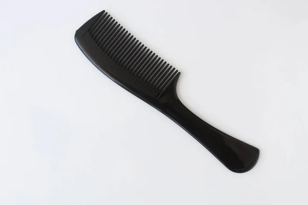 Top View Black Color Plastic Hairbrush Isolated White Background — Stock Photo, Image
