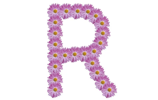 stock image Letter R made with pink flower isolated on white background. Spring concept idea.