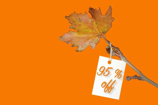Label Ninety Five Percent Discount Ticket Discount Tag Yellowed Leaf — Stock Photo, Image