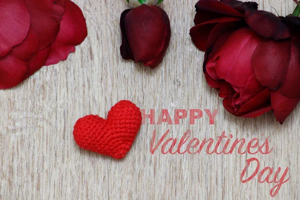 Feliz Dia Dos Namorados Pequeno Coração Vermelho Rosa Textura Madeira — Fotografia de Stock