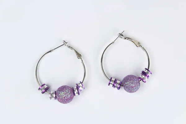 Purple Earring Isolated White Background — Stock Photo, Image