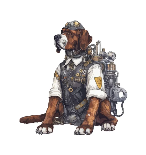 Steampunk Dog Clipart Isolierte Vektorillustration — Stockvektor