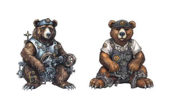 Steampunk Bear Clipart Isolated Vector Illustration — 图库矢量图片