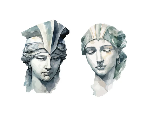 Griechische Göttin Gesicht Statue Cliparts Isolierte Vektorillustration — Stockvektor