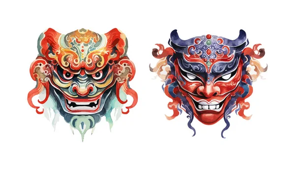 Clipart Máscara Ópera Chinesa Ilustração Vetorial Isolada — Vetor de Stock