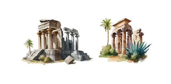 Ägyptische Tempelruinen Cliparts Isolierte Vektorillustration — Stockvektor