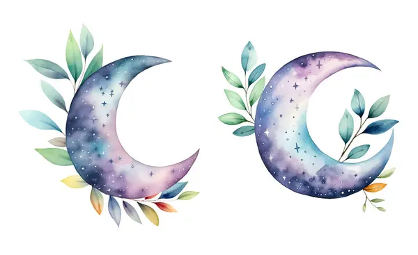Watercolor moon. Illustration clipart isolated on white background.