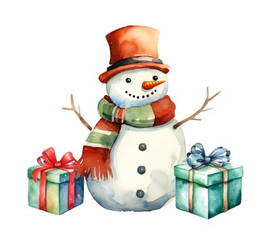 Watercolor snowman. Illustration clipart isolated on white background. clipart