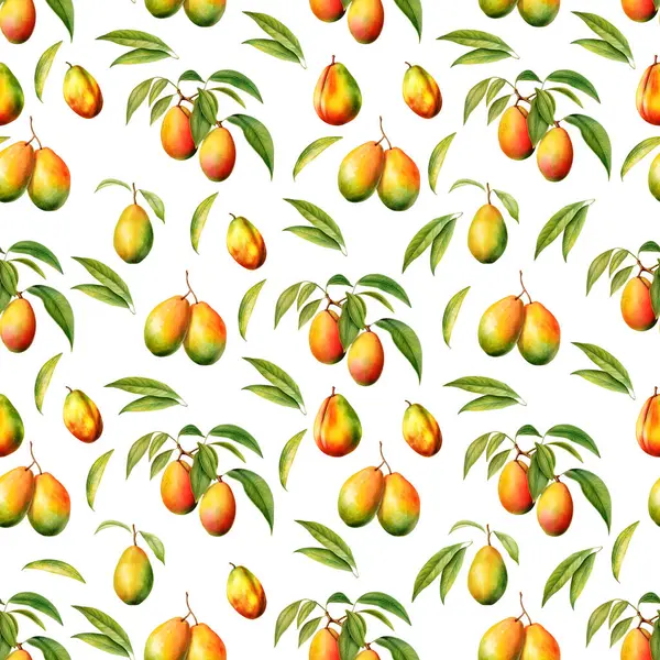 Watercolor mango seamless pattern, watercolor illustration, background.