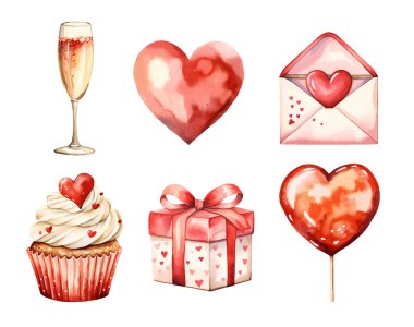 Watercolor Valentine's day. Illustration clipart isolated on white background.