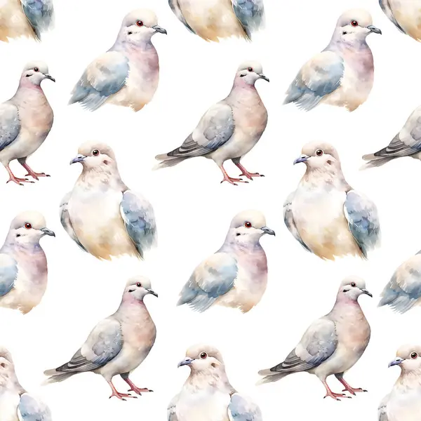Watercolor pigeon seamless pattern, watercolor illustration, background.