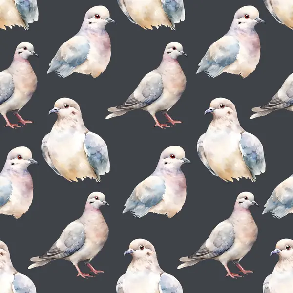 Watercolor pigeon seamless pattern, watercolor illustration, background.