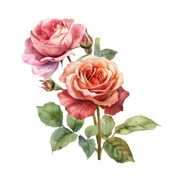 Watercolor roses. Illustration clipart isolated on white background.