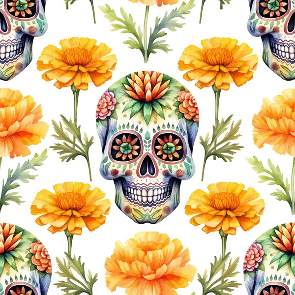 stock image Watercolor Mexico skull seamless pattern, watercolor illustration, background.