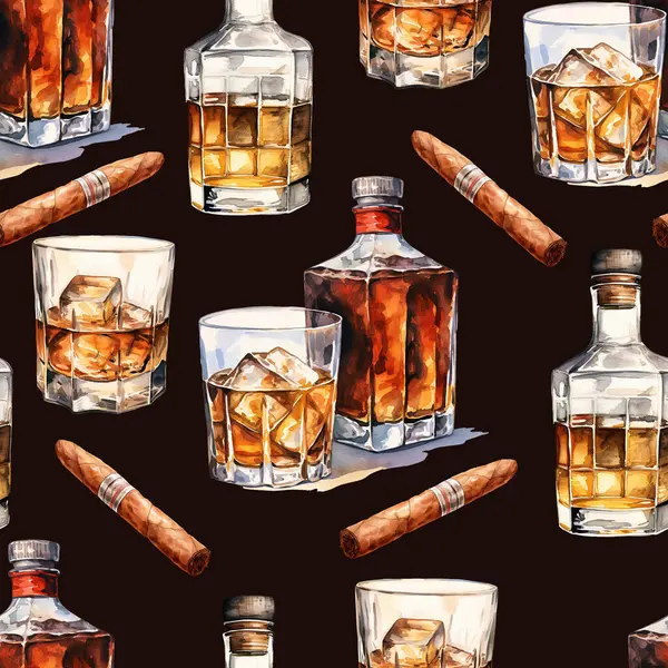 stock image Watercolor whiskey seamless pattern, watercolor illustration, background.