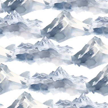 Watercolor mountains seamless pattern, watercolor illustration, background.