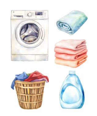 Watercolor cleaning and laundry. Illustration clipart isolated on white background. clipart