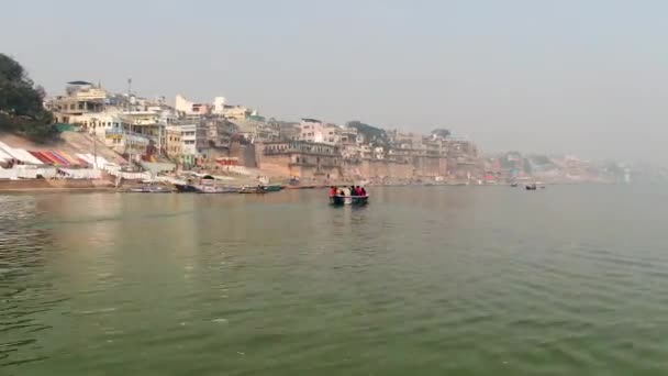 Varanasi Ghat Vista Aérea Drone Manhã Ganges Benares Índia 2022 — Vídeo de Stock