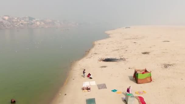 Widok Lotu Ptaka Varanasi Ghat Rano Ganges Benares Indie 2022 — Wideo stockowe