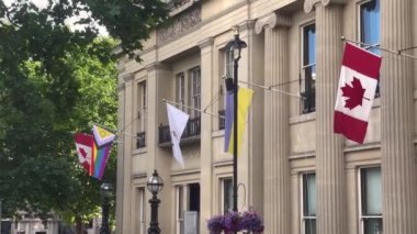 Trafalgar square London street view landmarks and tourists, 4k cinematic, UK - 22.07.2022