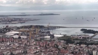 Aerial view of modern city on sea coast