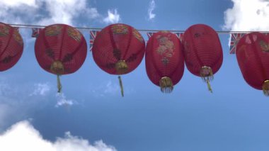 London China Town, kağıt mercimek dekorasyonu sokak manzarası, 4k sinema, Soho, İngiltere