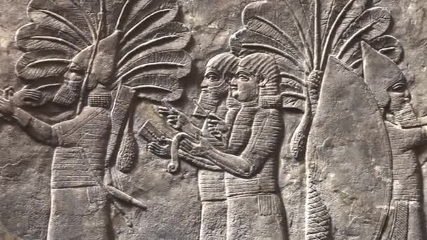 Antique Babylon Stone Carvings Shumer Akkadian Relics Cinematic — Stockvideo