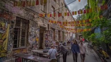 Berlin, Hacke's Courtyards graffiti alley panoramic hyperlapse timelapse, Germany - 22.05.2022 