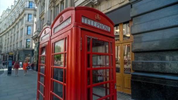 London Phone Booth Cabin Hyper Lapse Panoramic Time Lapse Britain — Stock Video