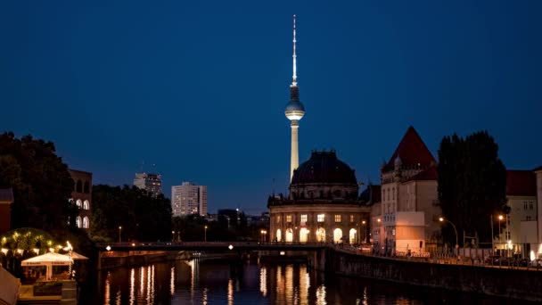 Берлин Ночь Панорамы Музейного Острова Германия — стоковое видео