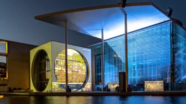 Berlin Bundestag Library Light Show Lueders Haus Panoramic Hyperlapse Timelapse — Stock video