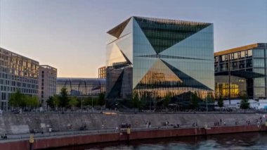 Berlin, 3XN Cube building, panoramic hyperlapse timelapse, Germany - 22.05.2022