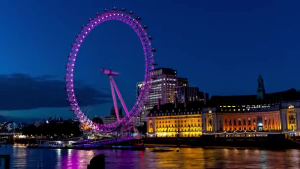 London Eye Observation Wheel Timelapse Hyperlapse Night England 2022 — Vídeo de stock