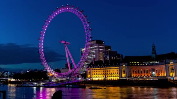 London Eye Observation Wheel Timelapse Hyperlapse Night England 2022 — Video Stock